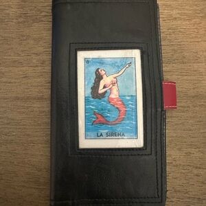 Queen Bee Rebecca Pearcy Black Long Wallet with Loteria Mermaid Design